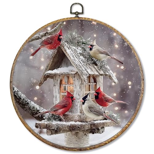Sufamb Runde Wandkunst-Dekoration, Motiv: Weihnachts-Kardinalvögel, Leinwand-Kunstwerk, gerahmt, Bauernhaus, Weihnachten, Landhaus, Wanddekoration, Dekoration für Wohnzimmer, Schlafzimmer, Dekoration Sufamb Runde Wandkunst-Dekoration, Motiv: Weihnachts-Kardinalvögel, Leinwand-Kunstwerk, gerahmt, Bauernhaus, Weihnachten, Landhaus, Wanddekoration, Dekoration für Wohnzimmer, Schlafzimmer, Dekoration von Sufamb