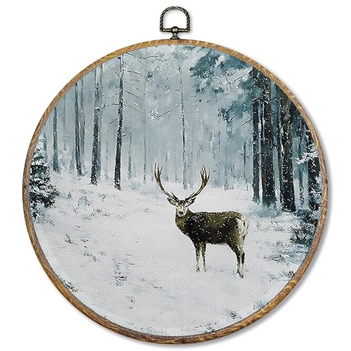 Sufamb Runder Wandkunst, Motiv: Winter-Weihnachts-Rentier, rustikales Waldrentier, Leinwand-Kunstwerk, gerahmt, winterliche verschneite Landschaft, Wandbehang, Dekorationen für Zuhause, Schlafzimmer Sufamb Runder Wandkunst, Motiv: Winter-Weihnachts-Rentier, rustikales Waldrentier, Leinwand-Kunstwerk, gerahmt, winterliche verschneite Landschaft, Wandbehang, Dekorationen für Zuhause, Schlafzimmer von Sufamb