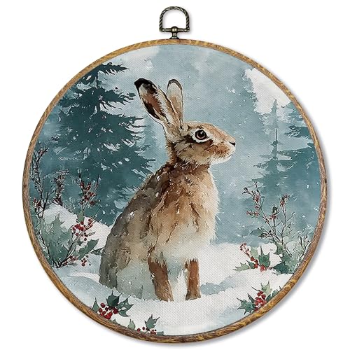 Sufamb Runder Wandkunst, Motiv: Winter-Weihnachtshase, rustikales Bauernhaus-Hase, Leinwand-Kunstwerk, gerahmt, Winterwald, Tier, Kaninchen, Wandbehang, Dekorationen für Zuhause, Wohnzimmer Sufamb Runder Wandkunst, Motiv: Winter-Weihnachtshase, rustikales Bauernhaus-Hase, Leinwand-Kunstwerk, gerahmt, Winterwald, Tier, Kaninchen, Wandbehang, Dekorationen für Zuhause, Wohnzimmer von Sufamb
