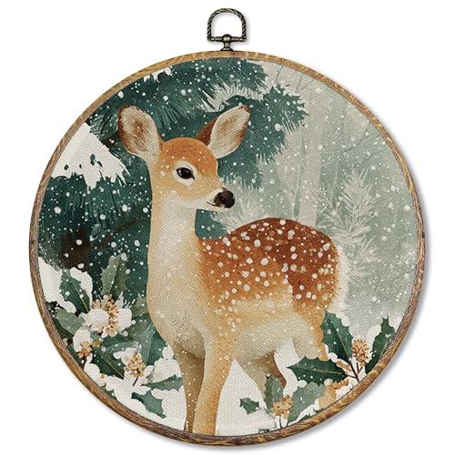 Sufamb Runder Wandkunst, Vintage-Weihnachts-Hirsch, Winter-Kitzdruck, Leinwand, Kunstwerk, gerahmt, Winterwald, Wildtiere, Hirsch, Wandbehang, Dekorationen für Zuhause, Wohnzimmer, Schlafzimmer, 25,4 Sufamb Runder Wandkunst, Vintage-Weihnachts-Hirsch, Winter-Kitzdruck, Leinwand, Kunstwerk, gerahmt, Winterwald, Wildtiere, Hirsch, Wandbehang, Dekorationen für Zuhause, Wohnzimmer, Schlafzimmer, 25,4 von Sufamb