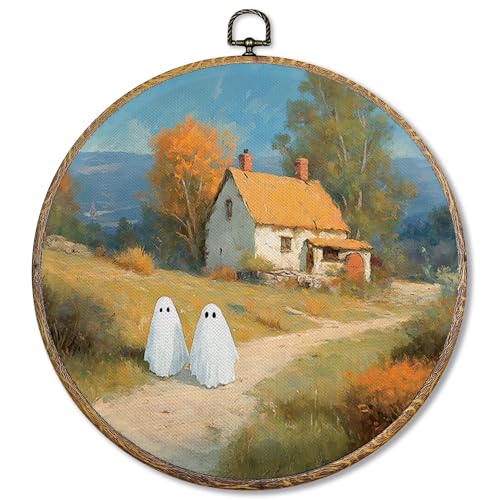 Sufamb Rustikale Vintage-Wandkunst, Motiv: Herbstgeist, rund, Bauernhaus-Cottagecore, Leinwand-Kunstwerk, gerahmt, Herbstland-Halloween-Geist, Wandbehang, Dekorationen für Zuhause, Schlafzimmer Sufamb Rustikale Vintage-Wandkunst, Motiv: Herbstgeist, rund, Bauernhaus-Cottagecore, Leinwand-Kunstwerk, gerahmt, Herbstland-Halloween-Geist, Wandbehang, Dekorationen für Zuhause, Schlafzimmer von Sufamb