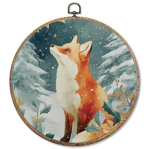 Sufamb Wandkunst, Motiv: Winter-Weihnachts-Fuchs, rund, rustikales Bauernhaus-Fuchs, Leinwand-Kunstwerk, gerahmt, Winterwald, Wildtiere, Wandbehang, Dekorationen für Zuhause, Wohnzimmer, Schlafzimmer Sufamb Wandkunst, Motiv: Winter-Weihnachts-Fuchs, rund, rustikales Bauernhaus-Fuchs, Leinwand-Kunstwerk, gerahmt, Winterwald, Wildtiere, Wandbehang, Dekorationen für Zuhause, Wohnzimmer, Schlafzimmer von Sufamb