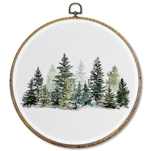 Sufamb Wandkunst, Motiv: Winterkiefer, rund, Bauernhaus, grüne Waldlandschaft, gerahmt, gemütlicher Winterurlaub, Weihnachten, Wandbehang, Dekorationen für Zuhause, Schlafzimmer, Dekoration, 25,4 x Sufamb Wandkunst, Motiv: Winterkiefer, rund, Bauernhaus, grüne Waldlandschaft, gerahmt, gemütlicher Winterurlaub, Weihnachten, Wandbehang, Dekorationen für Zuhause, Schlafzimmer, Dekoration, 25,4 x von Sufamb