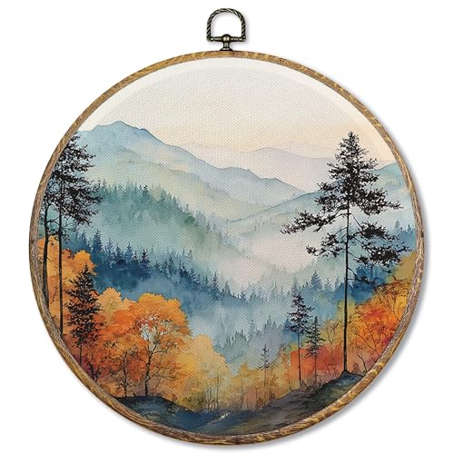 Sufamb Wandkunst, Vintage, Motiv: Herbstgebirge, rustikales Bauernhaus-Kunstwerk, gerahmt, Herbst-Nebelwald, Berglandschaft, Wandbehang, Dekorationen für Zuhause, Schlafzimmer, Dekoration, 25,4 x 25,4 Sufamb Wandkunst, Vintage, Motiv: Herbstgebirge, rustikales Bauernhaus-Kunstwerk, gerahmt, Herbst-Nebelwald, Berglandschaft, Wandbehang, Dekorationen für Zuhause, Schlafzimmer, Dekoration, 25,4 x 25,4 von Sufamb