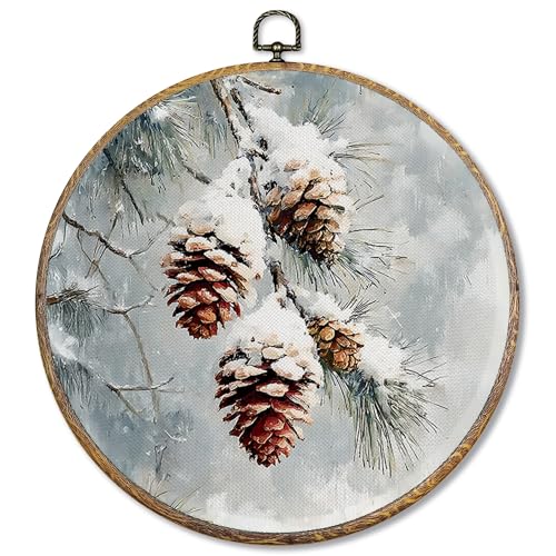 Sufamb Weihnachtliche Tannenzapfen, rund, rustikales Winter-Leinwand-Kunstwerk, gerahmt, Bauernhaus, Weihnachten, Tannenzapfen, Wandbehang, Dekorationen für Zuhause, Wohnzimmer, Schlafzimmer Sufamb Weihnachtliche Tannenzapfen, rund, rustikales Winter-Leinwand-Kunstwerk, gerahmt, Bauernhaus, Weihnachten, Tannenzapfen, Wandbehang, Dekorationen für Zuhause, Wohnzimmer, Schlafzimmer von Sufamb