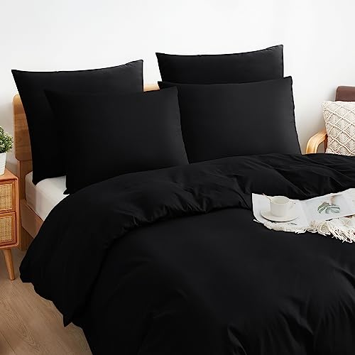 Sufdari Bettwäsche 135x200cm 100% Baumwolle Bettbezug -Atmungsaktive Bettwäsche Sets, Bettwäsche mit Reißverschluss+1 Kissenbezug 80x80 cm - Schwarz von Sufdari