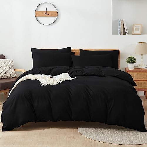 Bettwäsche 220x240 Baumwolle Schwarz, 100% Baumwolle Bettbezug aus Atmungsaktive, Bettwäsche-Set mit 2 Kissenbezüge 80x80 cm+ 1 Bettbezug mit Reißverschlus von Sufdari