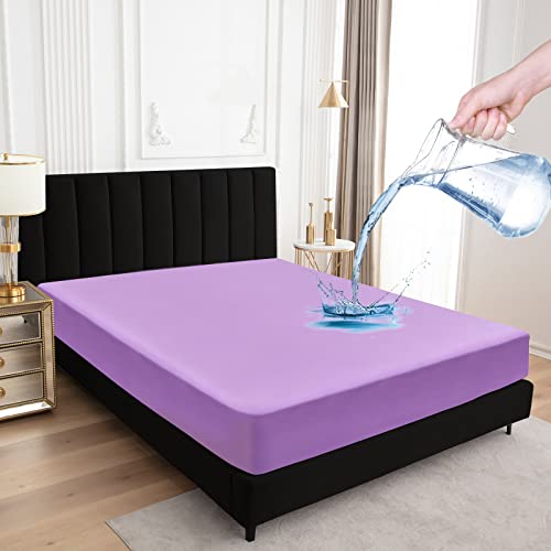Matratzenschoner, wasserdicht, Super-King-Size-Bett, 180 x 200 cm, wasserdichtes Spannbetttuch, Matratzenschoner mit Band, Matratzenbezüge, Lila von Sufdari