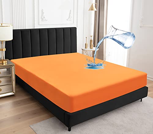 Matratzenschoner für Kingsize-Bett, 150 x 200 cm, wasserfestes Spannbettlaken, Orange von Sufdari