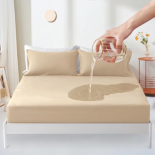 Matratzenschoner wasserdicht 200x200cm spannbettlaken, Atmungsaktive Matratzenauflage, Inkontinenzauflage, Wasserdichter Matratzenbezug-Schutz Nässeschutz Spannbetttuch - Sand von Sufdari