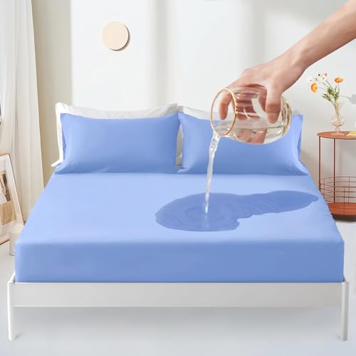 Sufdari Matratzenschoner wasserdicht 90x200cm spannbettlaken, Atmungsaktive Matratzenauflage, Inkontinenzauflage, Wasserundurchlässiger Matratzen-Schutz Nässeschutz Spannbetttuch -Blau(2 Stück) von Sufdari