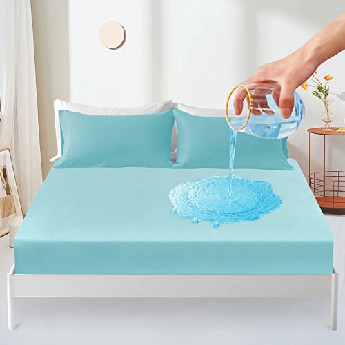 Mattress Covers Waterproof Super King, 180x200cm Mattress Protector, 30cm Deep Pocket Fitted Sheet, Mattress Protector with Elastic Rubber Band Mattress Overlays-Cyan von Sufdari