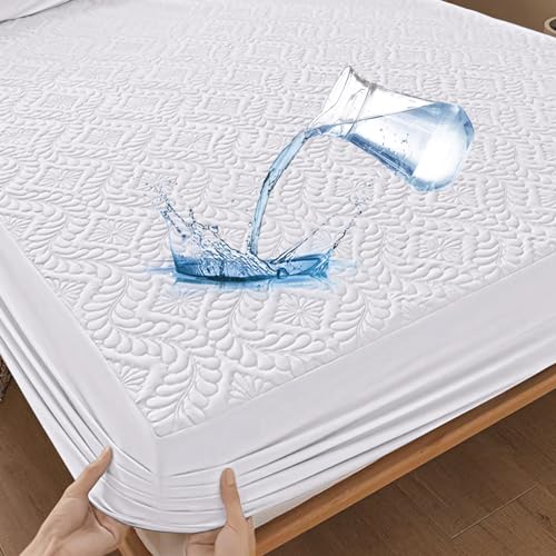 Premium Matratzenschoner Wasserdichte 120x200cm Spannbettlaken Luxus, 3D-Muster, Super saugfähig, Atmungsaktive Matratzenbezug Wasserundurchlässiger Matratzen-Schutz Nässeschutz Spannbetttücher - Weiß Premium Matratzenschoner Wasserdichte 120x200cm Spannbettlaken Luxus, 3D-Muster, Super saugfähig, Atmungsaktive Matratzenbezug Wasserundurchlässiger Matratzen-Schutz Nässeschutz Spannbetttücher - Weiß von Sufdari