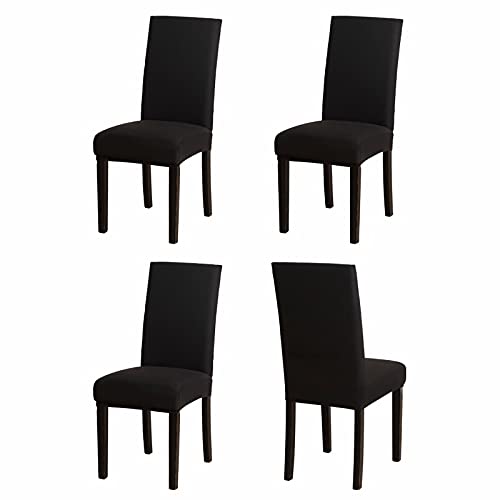 Stuhlhussen 4er Set Schwarz, Stretch Esszimmer Stuhlbezug für Esszimmerstühle, Abnehmbarer Waschbarer Spandex Stuhlüberzug für Küchenstühle,Hotel, Bankett(Schwarz, 4 Stück) von Sufdari