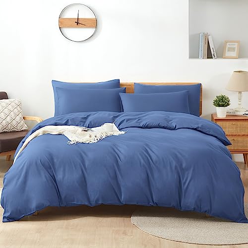 Sufdari Bettwäsche 135x200 Baumwolle Blau, 100% Baumwolle Bettbezug aus Atmungsaktive, Bettwäsche-Set mit 1 Kissenbezug 80x80 cm+1 Bettbezug mit Reißverschlus von Sufdari