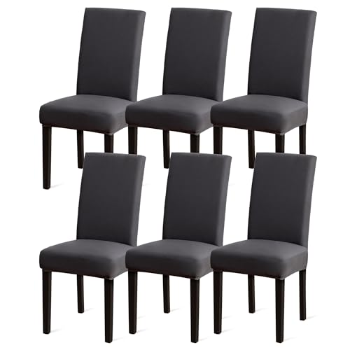 Sufdari Stuhlhussen, dehnbar, für Esszimmerstühle, Elastan, elastisch, waschbar, Stuhlschoner für Esszimmer, Hotel, Restaurant, Bankett (6, Dunkelgrau), Grau, 6 Stück von Sufdari
