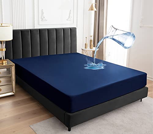 Wasserdichtes Spannbettlaken 90x190cm, Wasserdichter Matratzenschoner mit 30 cm Tiefe Tasche, Spannbetttuch-Stil, matratzenbezug mit elastischem Gummiband (Marineblau) von Sufdari