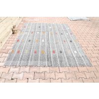 200x280 Kelim Teppich Flachgewebe Grau Gestreift Türkisch, Teppich, Oushak Vintage Kelimteppich, 6.3x20.2 200x280 Kelim Teppich Flachgewebe Grau Gestreift Türkisch, Teppich, Oushak Vintage Kelimteppich, 6.3x20.2 von SuffeArt