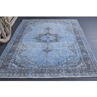 6x9 Vintage Distressed Neutral Teppich, Verblasster Natürlicher Handgemachter Boho Chic, Blauer Bereich Oushak Blumenteppich 6x9 Vintage Distressed Neutral Teppich, Verblasster Natürlicher Handgemachter Boho Chic, Blauer Bereich Oushak Blumenteppich von SuffeArt