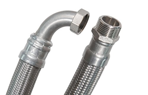 SFX® Flexschlauch 100cm DN25-1 Zoll AG x 1 Zoll ÜM mit 90 Grad Bogen Edelstahl Umflechtung Panzerschlauch 1000mm von Suflix