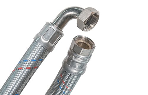 SFX® Flexschlauch 80cm DN25-1 Zoll ÜM x 1 Zoll ÜM mit 90 Grad Bogen Stahldraht Umflechtung Panzerschlauch 800mm von Suflix