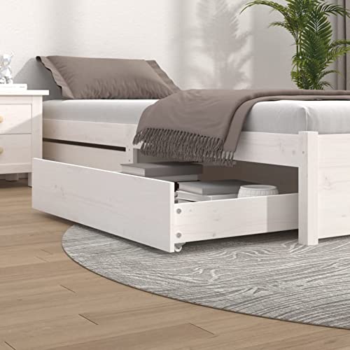 Sufrk 2 weiße Bettkästen aus massivem Kiefernholz, Schubladen, Bettgestell und Lattenrost aus Holz von Sufrk