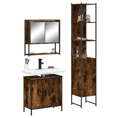 Sufrk 3-TLG. Badmöbel-Set Bad MöBel Badezimmer Set MöBel BadezimmermöBel Set Räuchereiche Holzwerkstoff - 3214682 von Sufrk