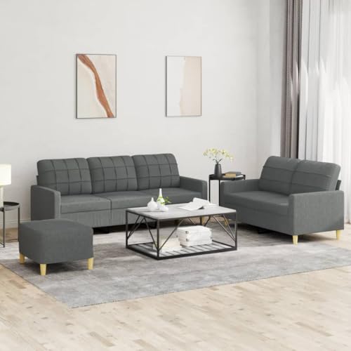 Sufrk 3-TLG. Sofagarnitur mit Kissen Dunkelgrau Stoff Wohnzimmer Couch Ecksofa Klein von Sufrk