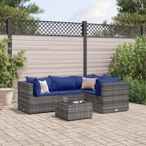 Sufrk 5-TLG. Garten-Lounge-Set mit Kissen Lounge MöBel Outdoor TerassenmöBel AußEn BalkonmöBel Set Grau Poly Rattan - 3308087 von Sufrk