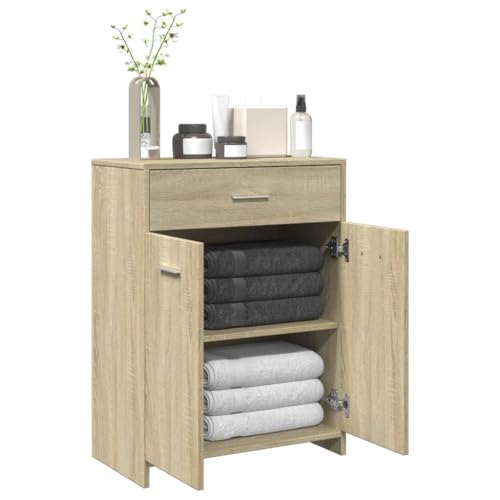 Sufrk Badezimmermöbel, Sonoma-Eiche, 60 x 33 x 80 cm, aus mehrschichtigem Holz, Waschbeckenunterschrank für Badezimmer von Sufrk