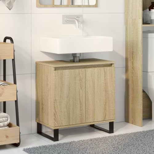 Sufrk Badezimmermöbel Eiche Sonoma 58 x 33 x 60 cm aus mehrschichtigem Holz, Waschbeckenunterschrank für Badezimmer Bodenunterschrank von Sufrk
