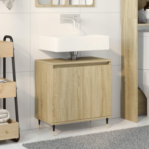 Sufrk Badezimmermöbel Eiche Sonoma 58 x 33 x 60 cm aus mehrschichtigem Holz, Waschbeckenunterschrank für Badezimmer Bodenunterschrank von Sufrk