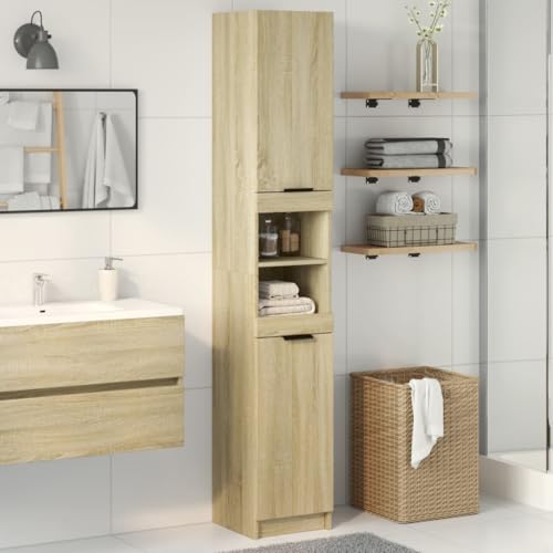 Sufrk Badezimmerschrank Eiche Sonoma 32 x 34 x 188,5 cm aus Spanplatte, Waschbeckenunterschrank für Badezimmer, platzsparender Waschbeckenunterschrank, platzsparender Schrank von Sufrk