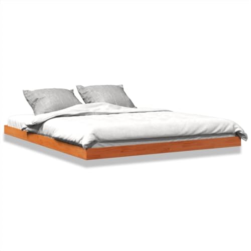 Sufrk Bettgestell Braun Wachs 150 x 200 cm aus massivem Kiefernholz – Bettgestell – Plattform aus nachhaltigem Bambus mit Kopfteil von Sufrk