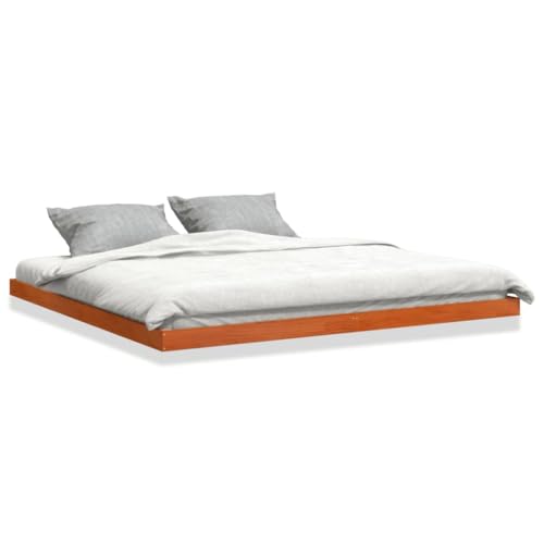 Sufrk Bettgestell Braun Wachs 180 x 200 cm aus massivem Kiefernholz – Bettgestell – Plattform aus nachhaltigem Bambus mit Kopfteil von Sufrk