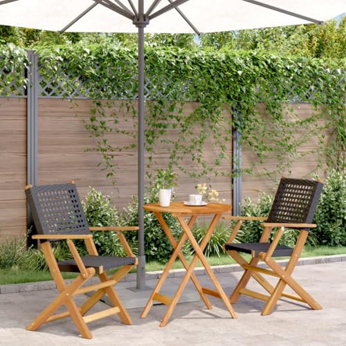Sufrk Bistro-Set 3-teilig, schwarz, aus Polyrattan und Massivholz, Bistro-Set, Balkonmöbel, Klappmöbel, Gartenmöbel, Gartentisch, Bistro-Set von Sufrk