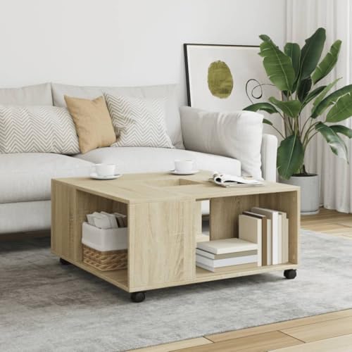 Sufrk Couchtisch, Sonoma-Eiche, 80 x 80 x 40 cm, mehrschichtiges Holz, Couchtisch aus Holz, Couchtisch mit Beinen, ein Regal, Kaffeetisch, moderne Couchtische, Heimdekoration von Sufrk