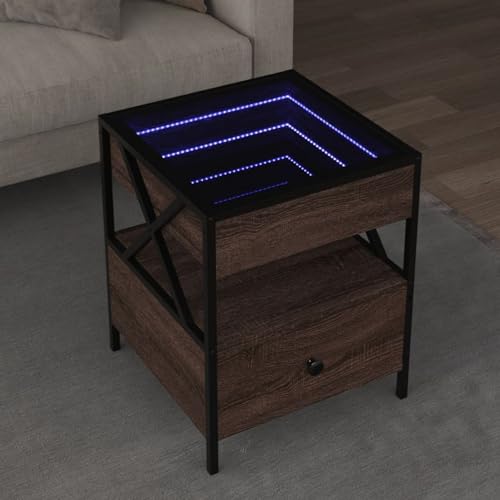 Sufrk Couchtisch mit LED Infinity Eiche Braun 40 x 40 x 51 cm, Couchtisch aus Holz, Couchtisch mit Beinen ein Regal, Kaffeetisch, Couchtisch, modern, Wohnkultur von Sufrk