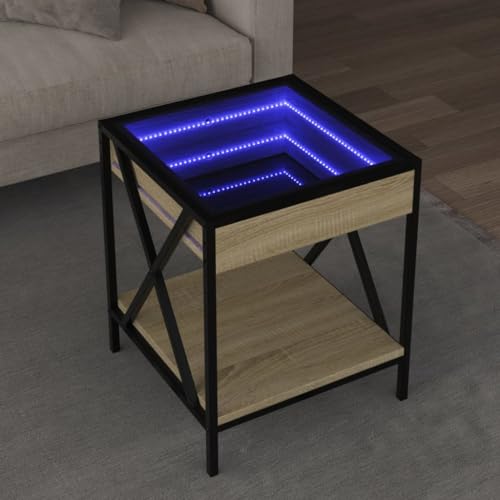 Sufrk Couchtisch mit LED Infinity Sonoma Eiche 40 x 40 x 49 cm, Couchtisch aus Holz, Couchtisch mit Beinen ein Regal, Kaffeetisch, moderne Couchtische, Wohnkultur von Sufrk