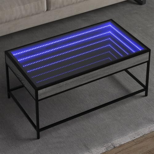 Sufrk Couchtisch mit LED Infinity Sonoma Grau, 90 x 50 x 41 cm, Couchtisch aus Holz, Couchtisch mit Beinen ein Regal, Kaffeetisch, Couchtisch, modern, Wohnkultur von Sufrk
