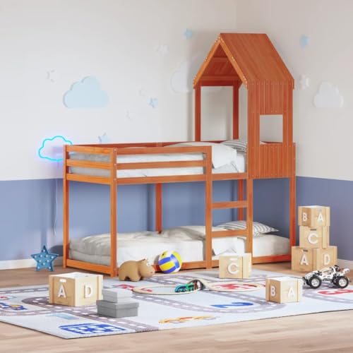 Sufrk Dach für Kinder, Braun, Wachs, 55 x 99 x 139,5 cm, massives Kiefernholzbett für Kinder und Mädchen, Design Lattenrost, niedrig, aus massivem Kiefernholz, für Kinderzimmer von Sufrk