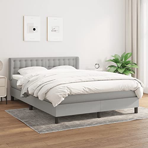 Sufrk Federbett mit Matratze hellgrau 140 x 200 cm Stoff – gepolstertes Plattformbettgestell – Lattenrost aus Holz, einfach zu montieren von Sufrk