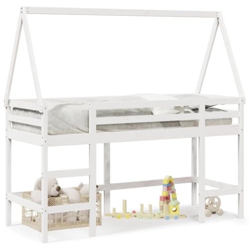 Sufrk Hochbett mit Leiter und Dach, weiß, 90 x 190 cm, massives Kiefernholz, Etagenbett, Doppelbett, multifunktional, mit Treppen und Schränken, stabiles Geländer, geeignet für Kinder, Jugendliche und Sufrk Hochbett mit Leiter und Dach, weiß, 90 x 190 cm, massives Kiefernholz, Etagenbett, Doppelbett, multifunktional, mit Treppen und Schränken, stabiles Geländer, geeignet für Kinder, Jugendliche und von Sufrk