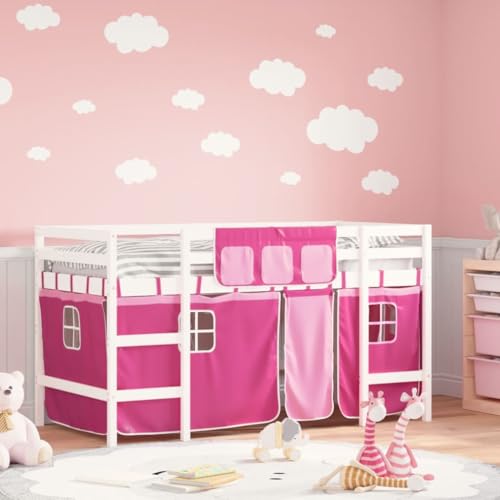Sufrk Hochbett mit Vorhängen für Kinder, Rosa, 90 x 190 cm, massives Kiefernholz, Etagenbett, Doppelbett, multifunktional, mit Treppen und Schränken, stabiles Geländer, geeignet für Kinder Sufrk Hochbett mit Vorhängen für Kinder, Rosa, 90 x 190 cm, massives Kiefernholz, Etagenbett, Doppelbett, multifunktional, mit Treppen und Schränken, stabiles Geländer, geeignet für Kinder von Sufrk