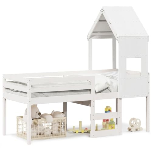 Sufrk Hochbett mit weißem Dach, 75 x 190 cm, aus Kiefernholz, Etagenbett, Doppelbett, multifunktional, mit Treppen und Schränken, stabiles Geländer, geeignet für Kinder, Jugendliche und Ragaz Sufrk Hochbett mit weißem Dach, 75 x 190 cm, aus Kiefernholz, Etagenbett, Doppelbett, multifunktional, mit Treppen und Schränken, stabiles Geländer, geeignet für Kinder, Jugendliche und Ragaz von Sufrk