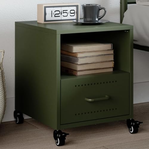 Sufrk Nachttisch in Olivgrün, 36 x 39 x 43,5 cm aus Stahl, Nachttische für Schlafzimmer aus Holz, moderner Design-Tisch, platzsparend, für Wohnzimmer Sufrk Nachttisch in Olivgrün, 36 x 39 x 43,5 cm aus Stahl, Nachttische für Schlafzimmer aus Holz, moderner Design-Tisch, platzsparend, für Wohnzimmer von Sufrk