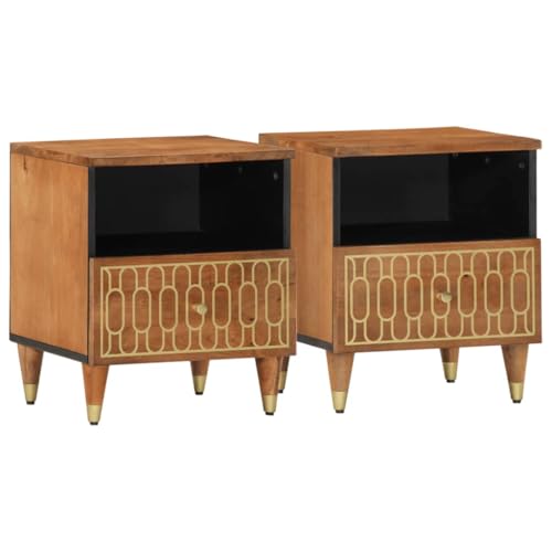 Sufrk Nachttische 2 Stück 40 x 33 x 46 cm aus massivem Mangoholz, Nachttische für Schlafzimmer aus Holz, modernes Design, platzsparender Schrank für Wohnzimmer Sufrk Nachttische 2 Stück 40 x 33 x 46 cm aus massivem Mangoholz, Nachttische für Schlafzimmer aus Holz, modernes Design, platzsparender Schrank für Wohnzimmer von Sufrk