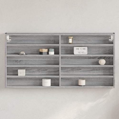 Sufrk Vitrine Sonoma Grau 100 x 8,5 x 50 cm Mehrschichtholz Vitrine Wohnzimmer Elegante Vitrine aus Holz Kristallschrank von Sufrk