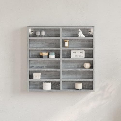 Sufrk Vitrine Sonoma Grau 60 x 8,5 x 58 cm Mehrschichtholz Vitrine Wohnzimmer Elegante Vitrine aus Holz Kristall von Sufrk