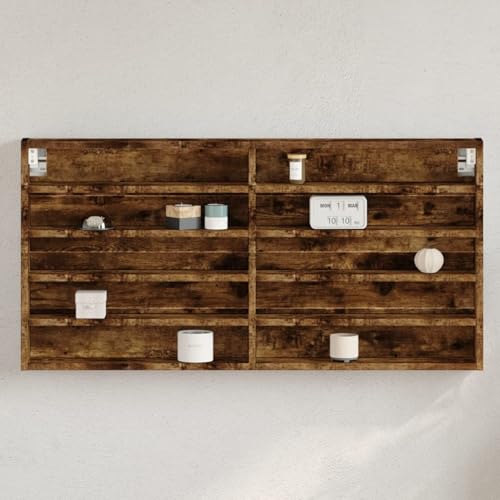 Sufrk Vitrine Vitrine Eiche Smoke 100 x 8,5 x 50 cm Mehrschichtholz Vitrine Wohnzimmer Elegante Vitrine aus Holz Kristall von Sufrk